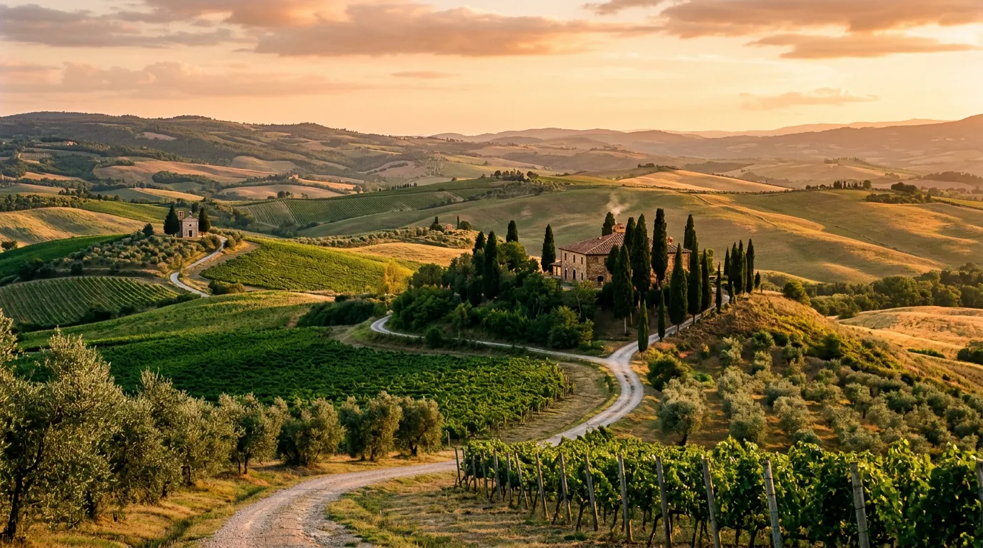 Paesaggio toscano al tramonto
