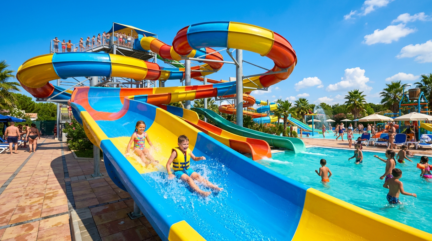 Bambini sugli scivoli di un acquapark vicino a Firenze