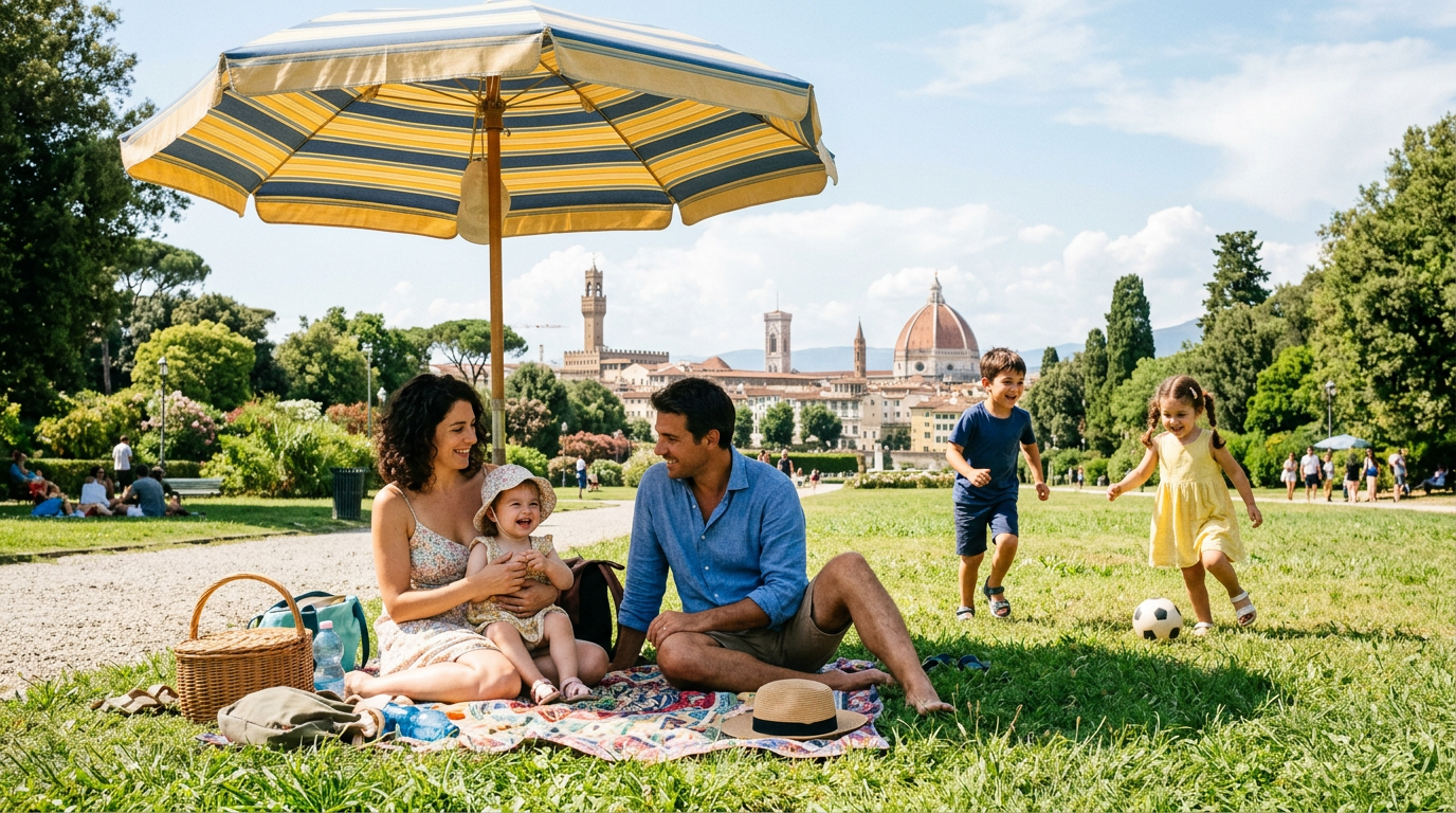 Bambini in estate a Firenze con la famiglia in un parco