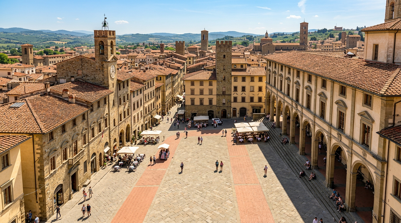 La Piazza Grande di Arezzo con il loggiato del Vasari e i palazzi storici