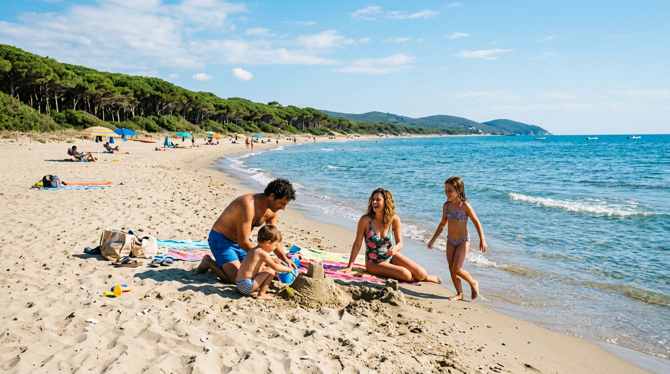 Spiaggia della Maremma toscana con macchia mediterranea e mare limpido