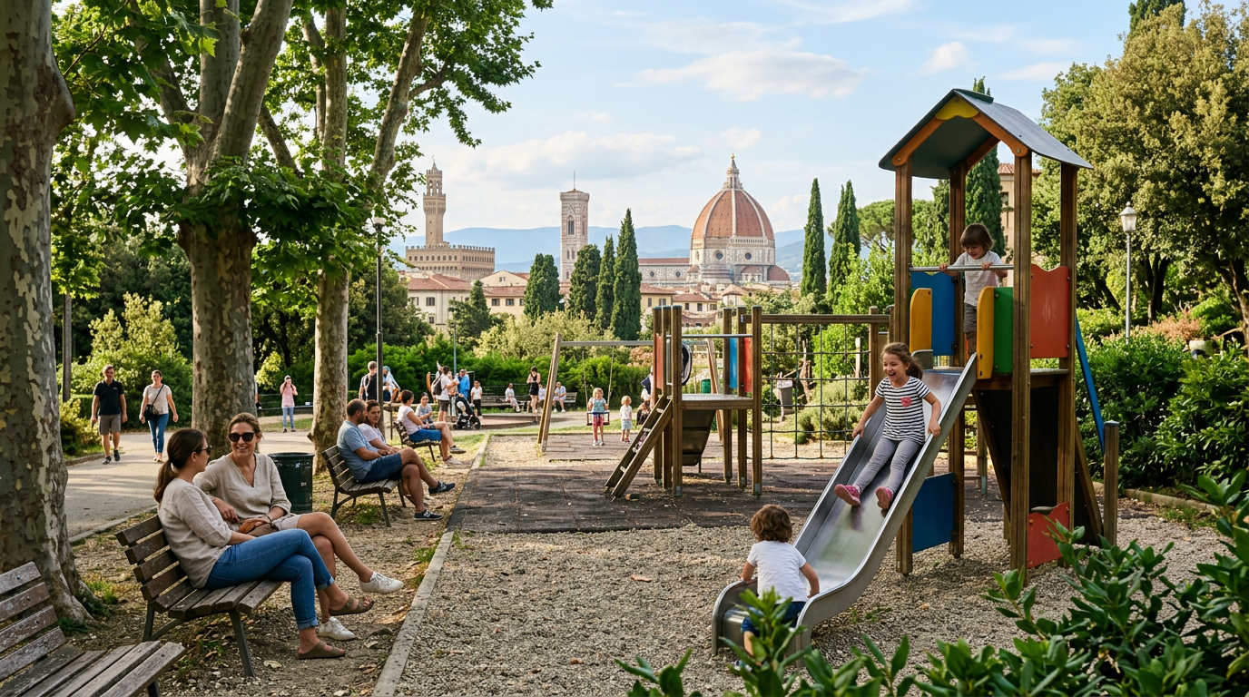 Bambini al parco giochi di Firenze su uno scivolo