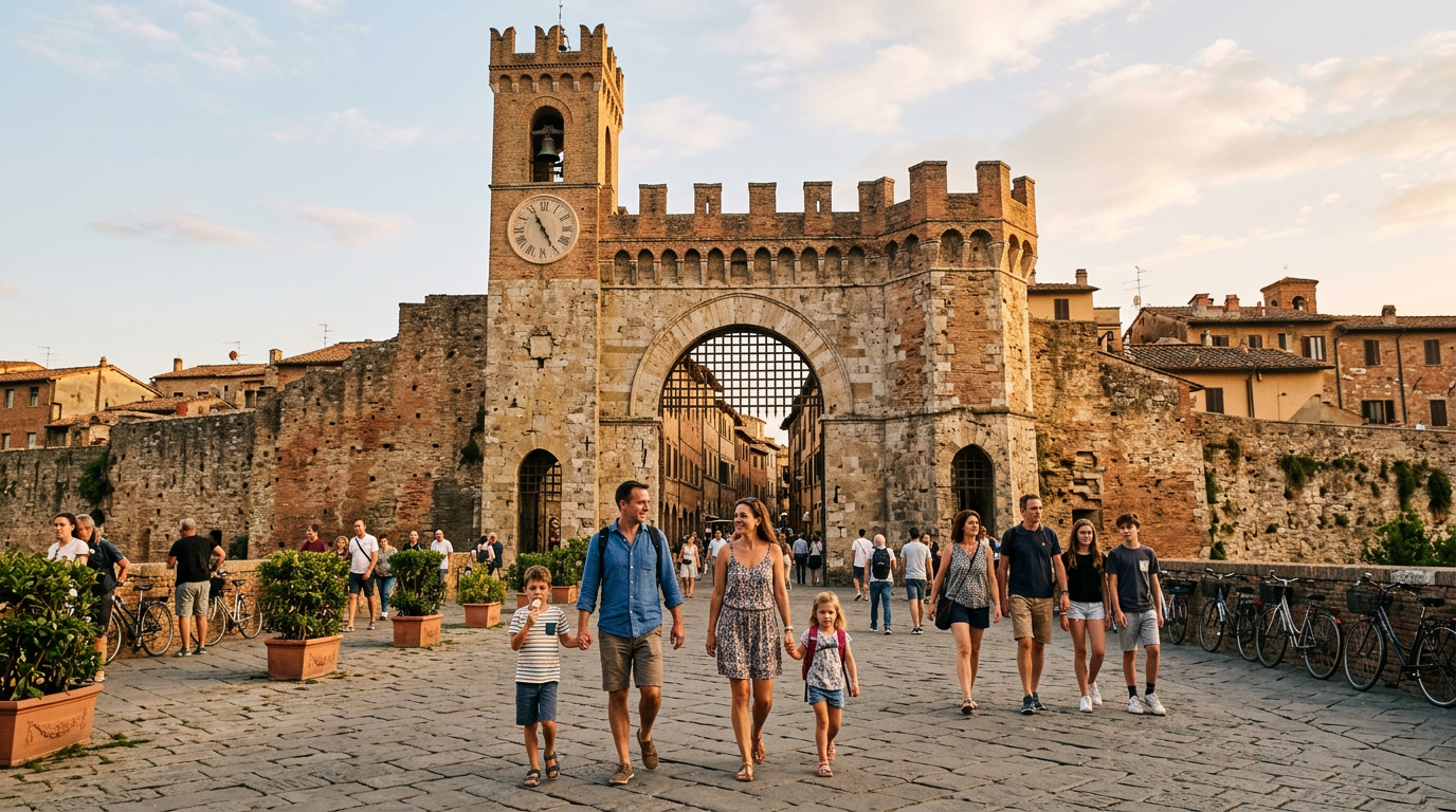Porta Romana a Firenze con l'arco medievale e il viale alberato davanti