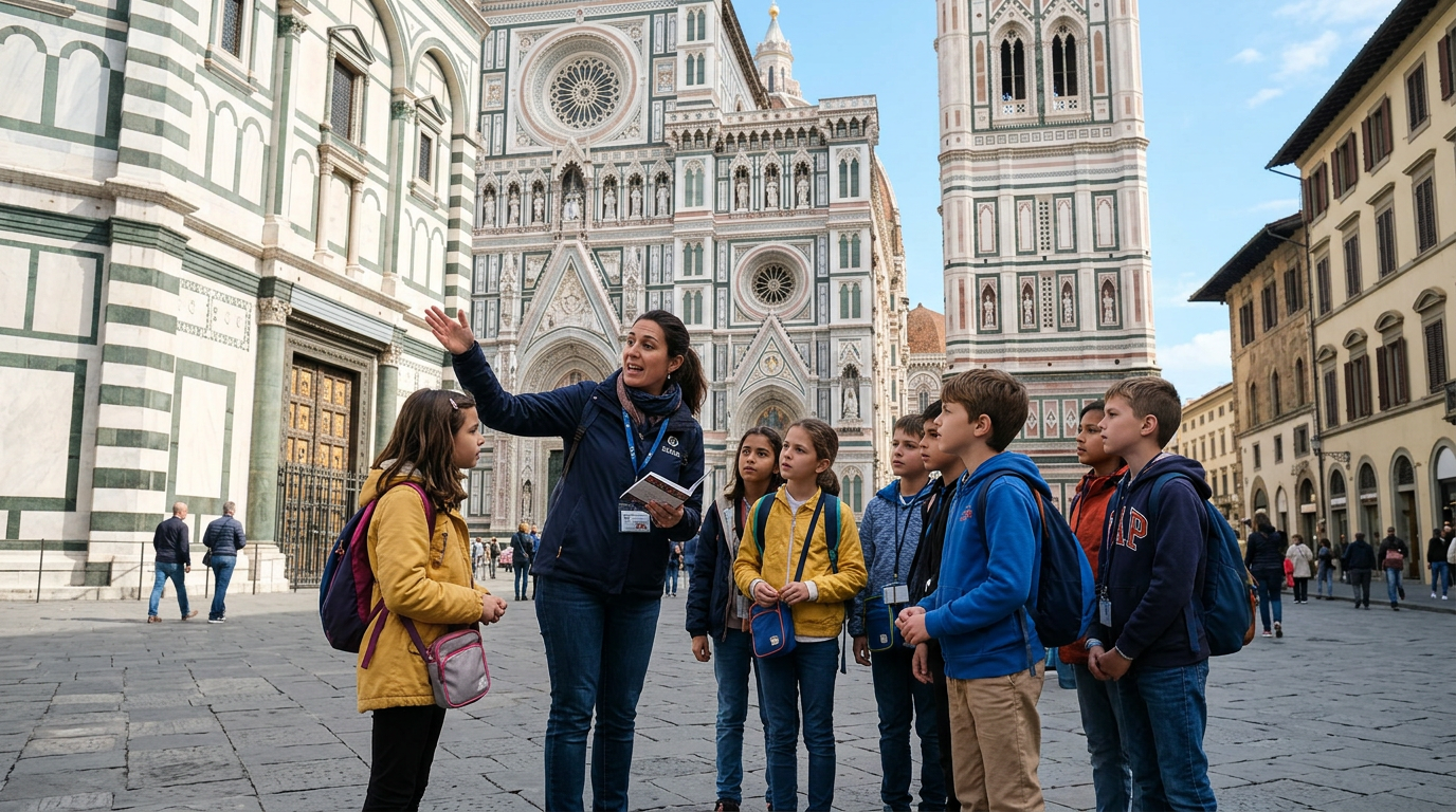 Famiglia con bambini in tour a piedi nel centro storico di Firenze