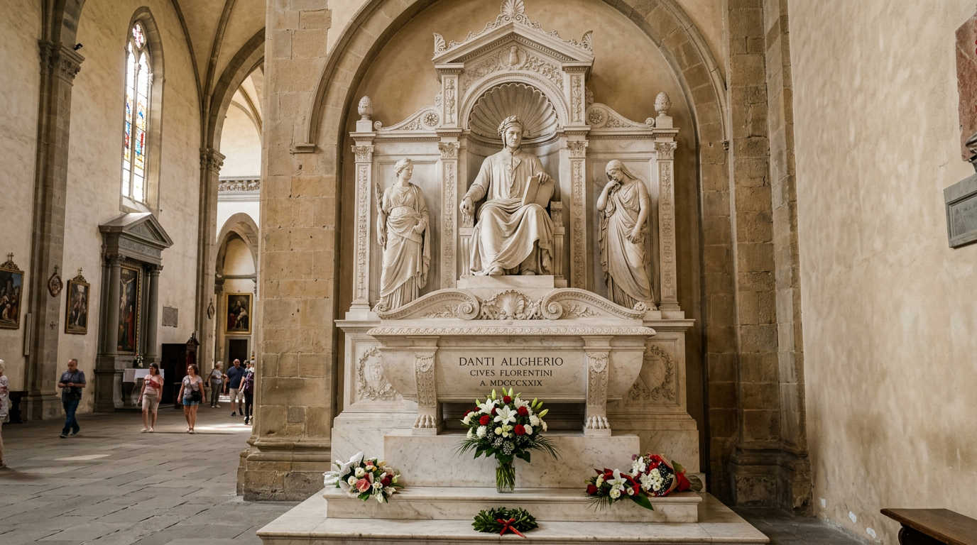 Statua di Dante Alighieri in piazza Santa Croce a Firenze