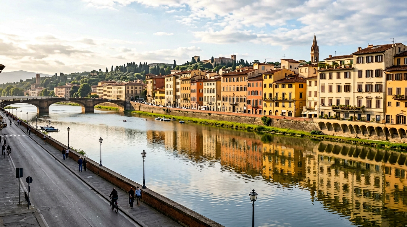 Vicolo dell'Oltrarno fiorentino con botteghe artigiane al pianterreno
