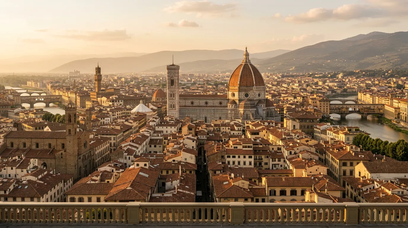 Panorama di Firenze dal Piazzale Michelangelo al tramonto