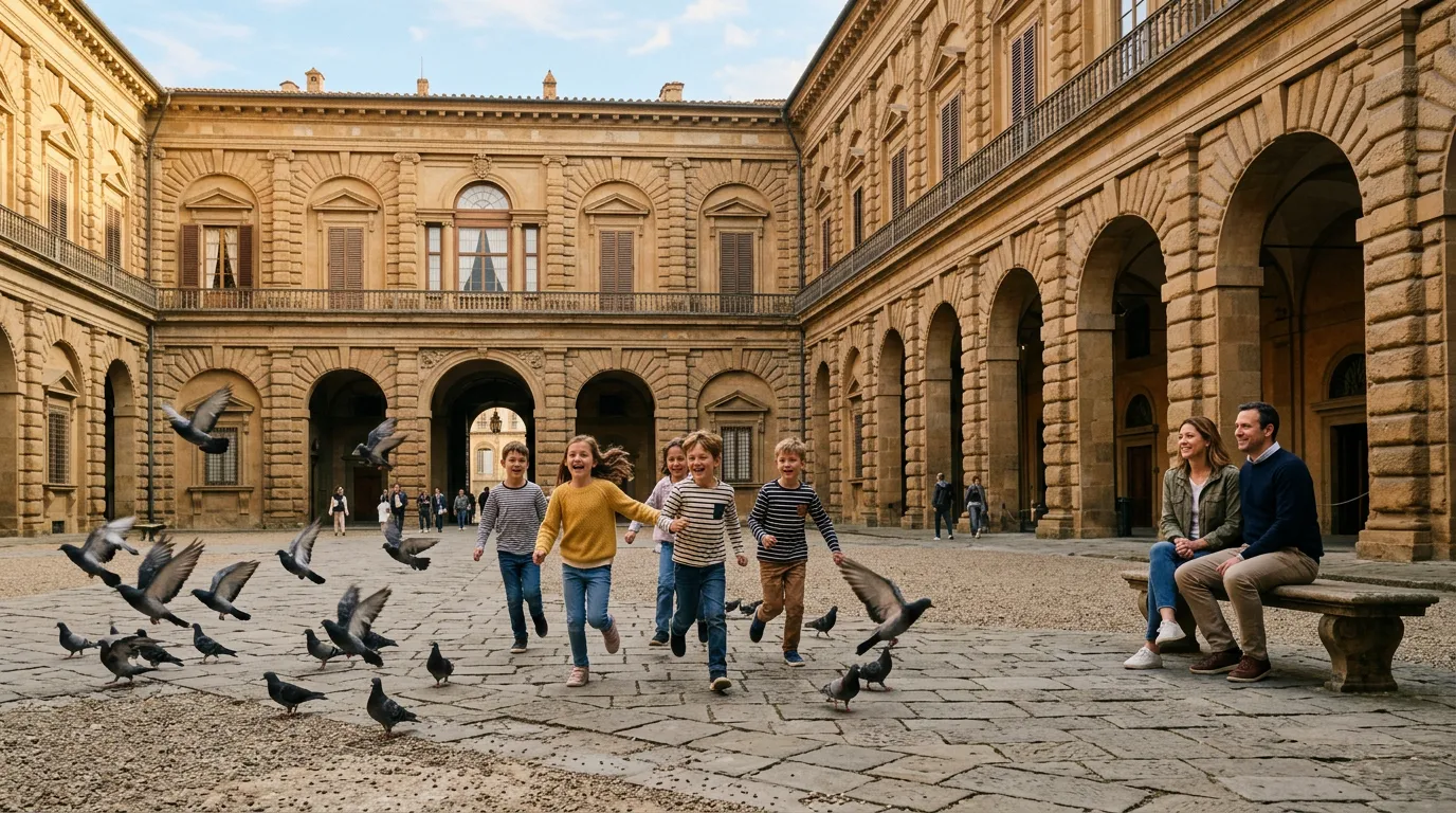 Famiglia con bambini in visita al centro storico di Firenze