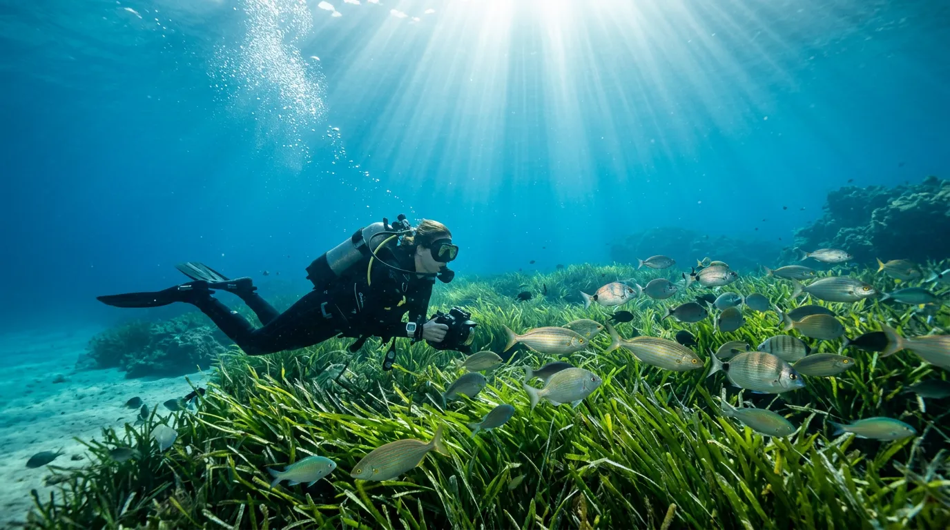 Fondali marini cristallini del Monte Argentario con posidonie e rocce