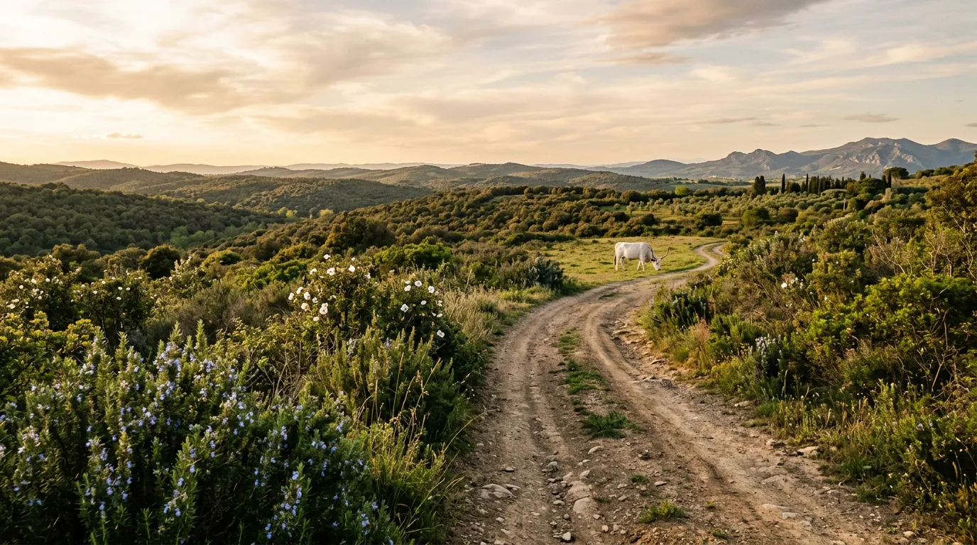 Panorama della Maremma Toscana con borghi, colline e mare sullo sfondo