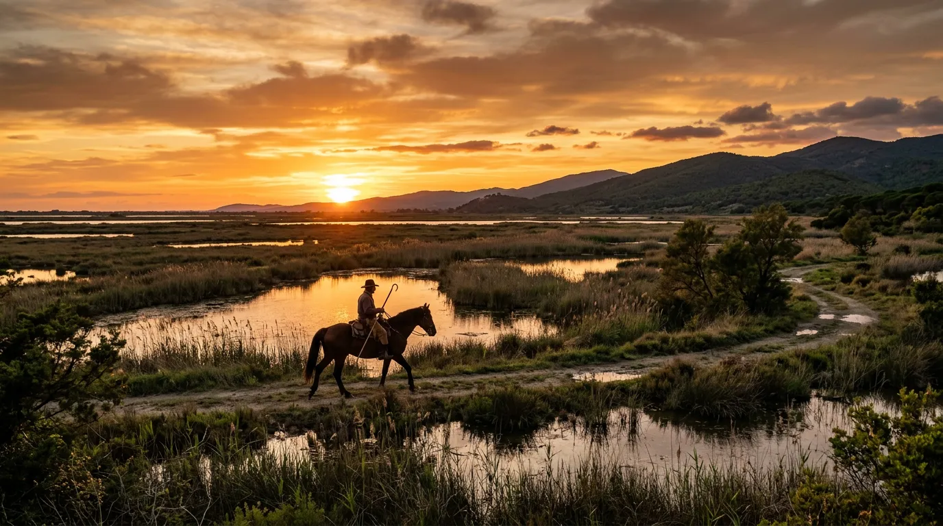 Sentiero nel Parco della Maremma Uccellina con torre medievale e macchia mediterranea