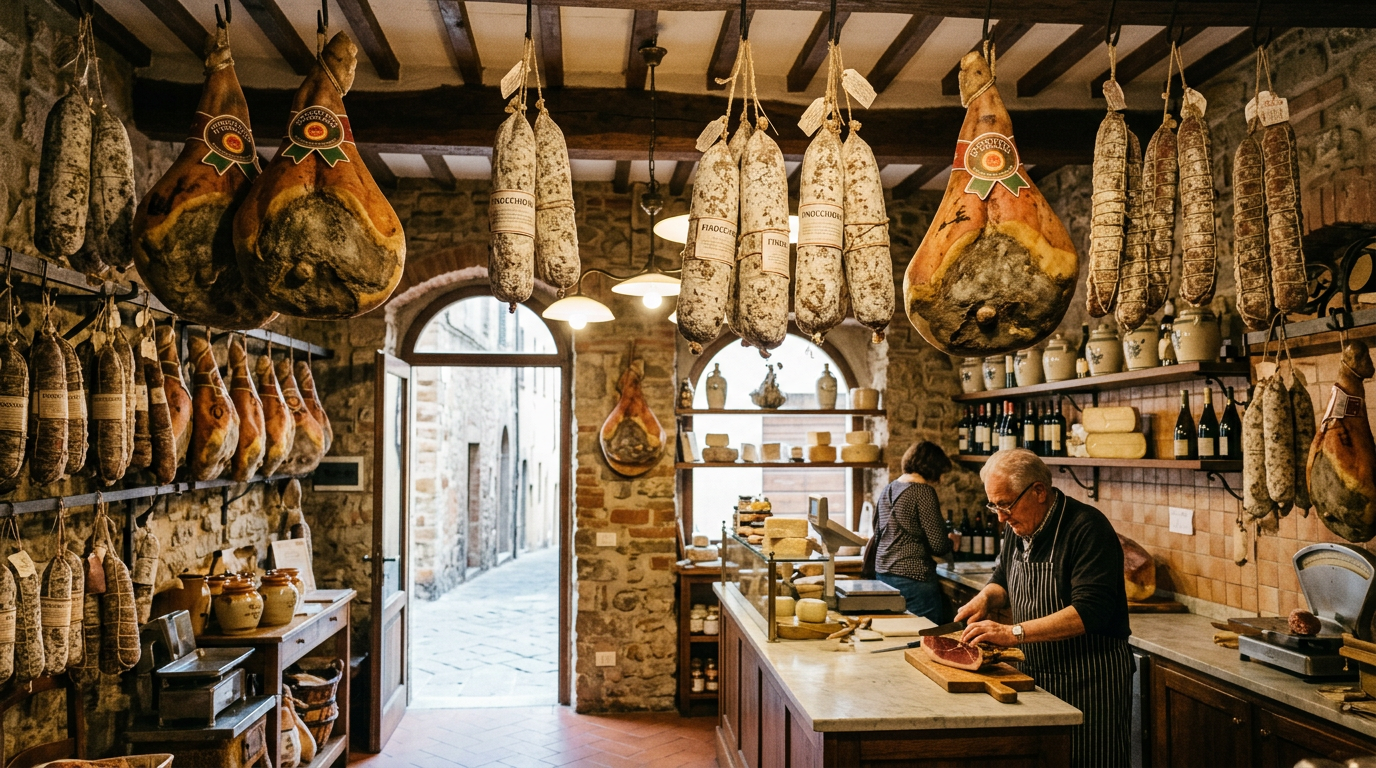 Salumi toscani artigianali su un tagliere di legno