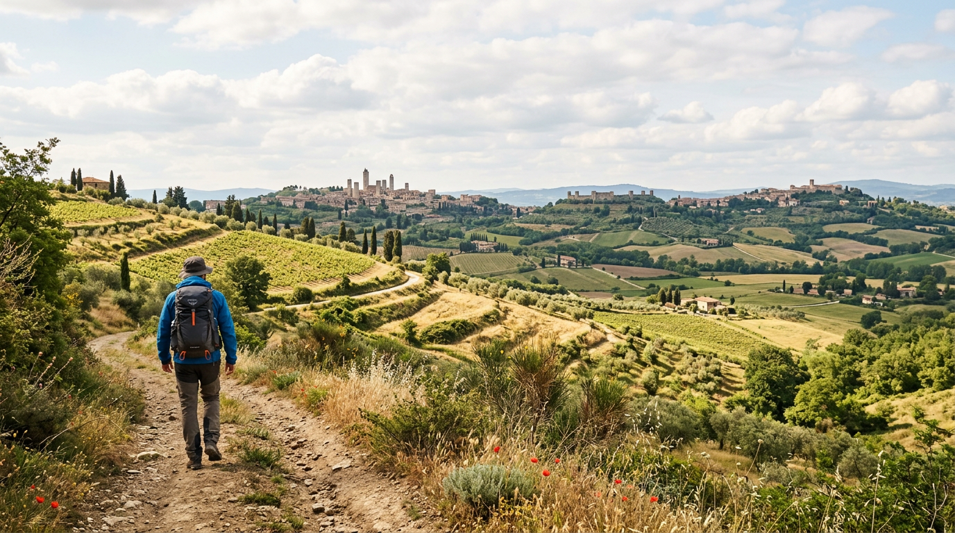 Sentiero segnalato nella campagna della Val d'Elsa in autunno
