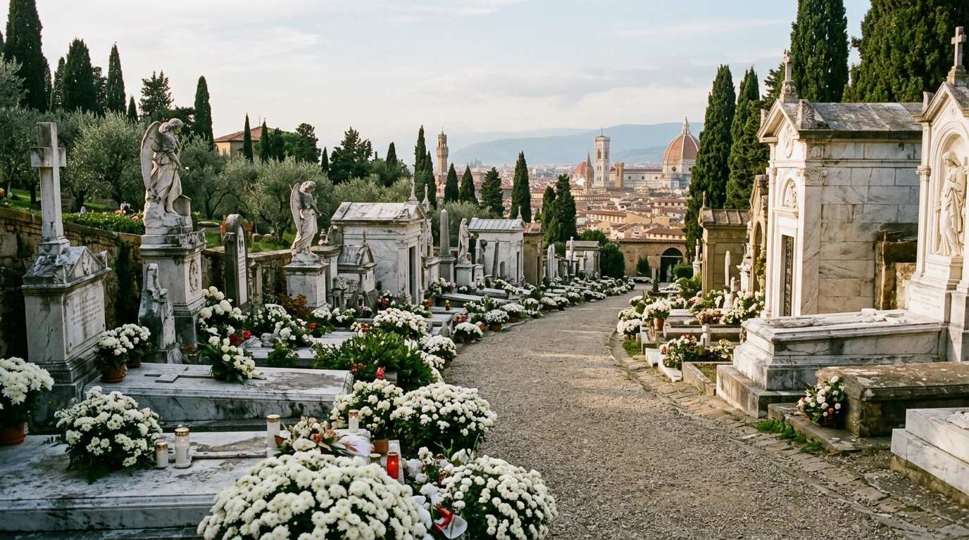 Piazzale Michelangelo a Firenze in autunno con foglie dorate in novembre