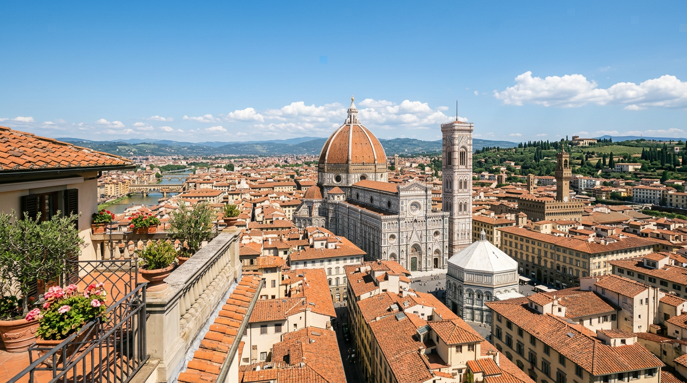 Panorama di Firenze dal Piazzale Michelangelo con Duomo e Arno