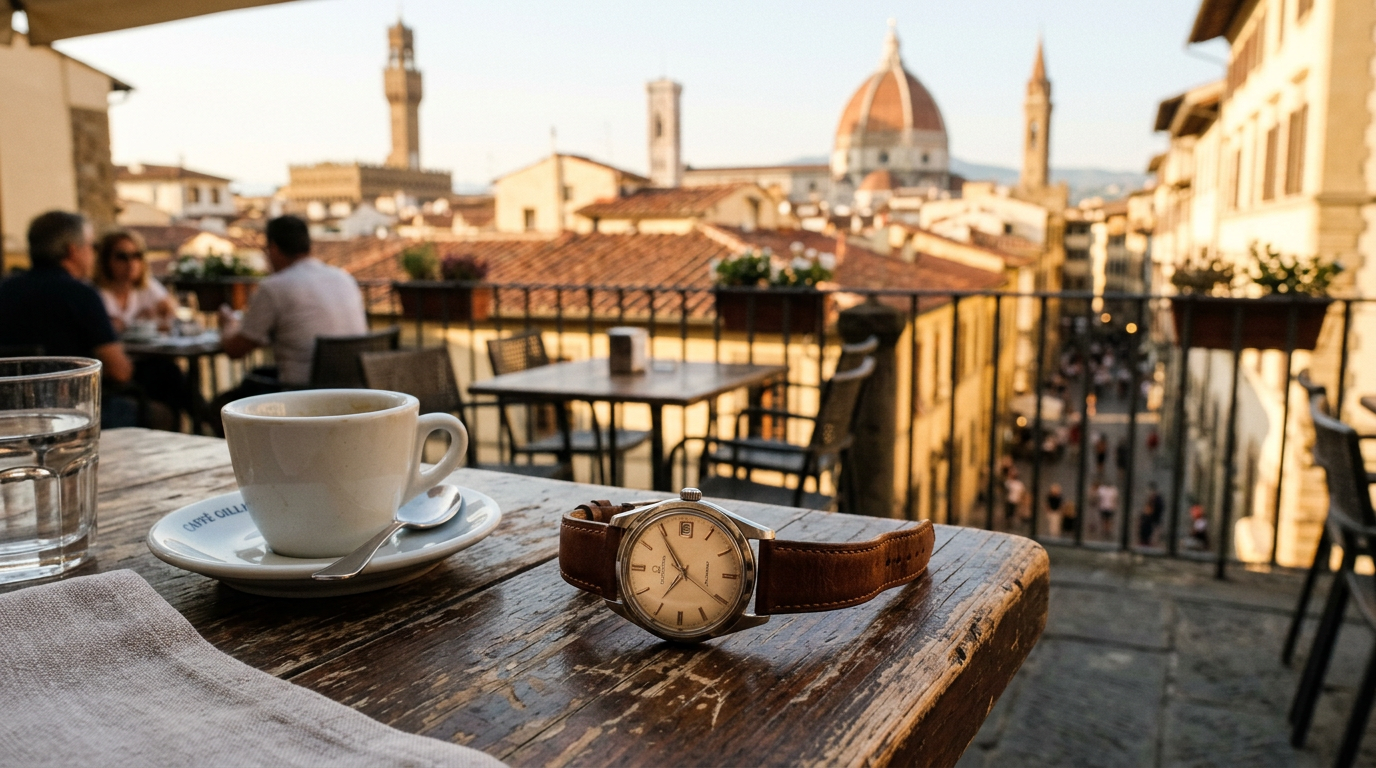 Scorcio dei Lungarni di Firenze con Ponte Vecchio al tramonto