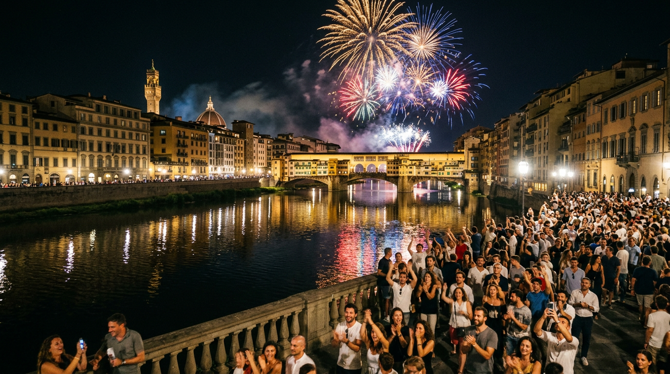 Piazza della Repubblica a Firenze illuminata la notte di Capodanno