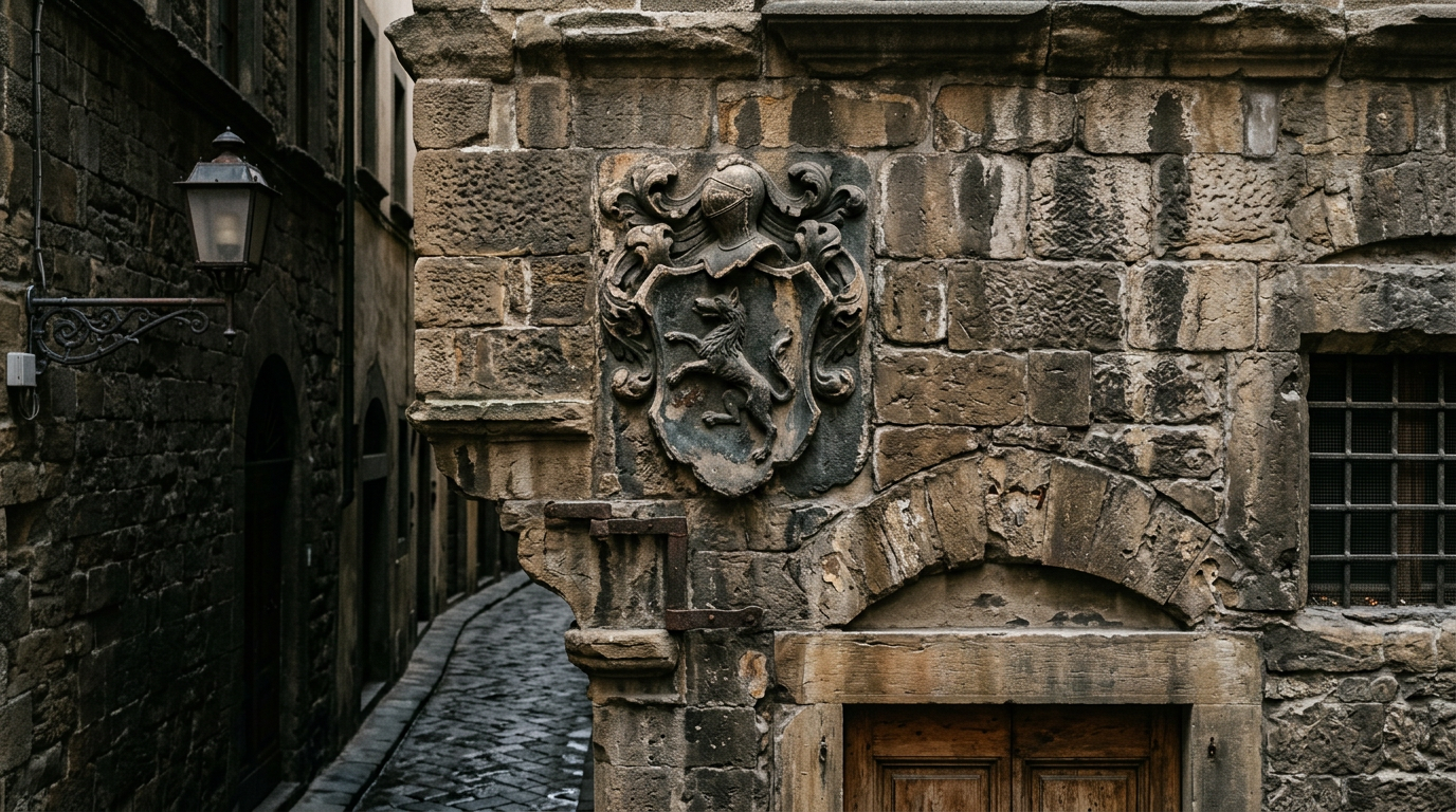 Dettaglio architettonico medievale di un palazzo storico nel centro di Firenze