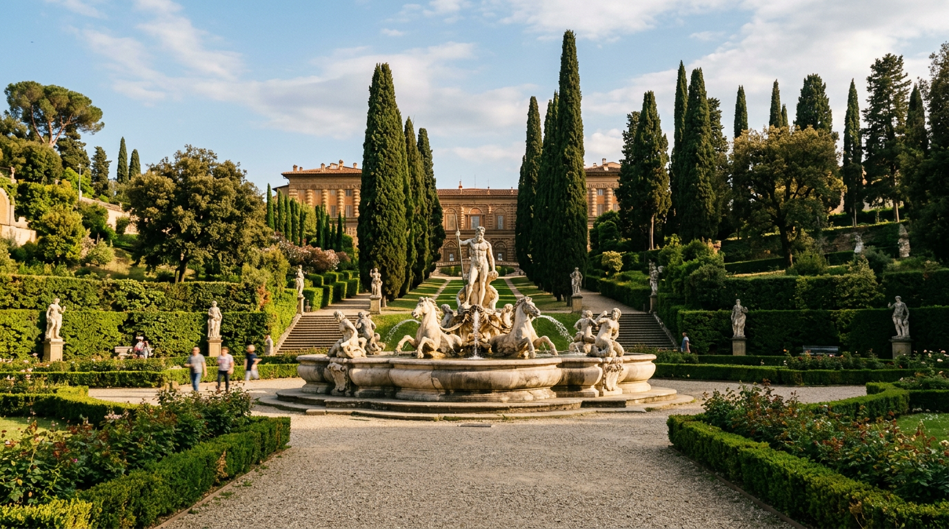 Il vialetto di cipressi del Giardino di Boboli a Firenze in primavera