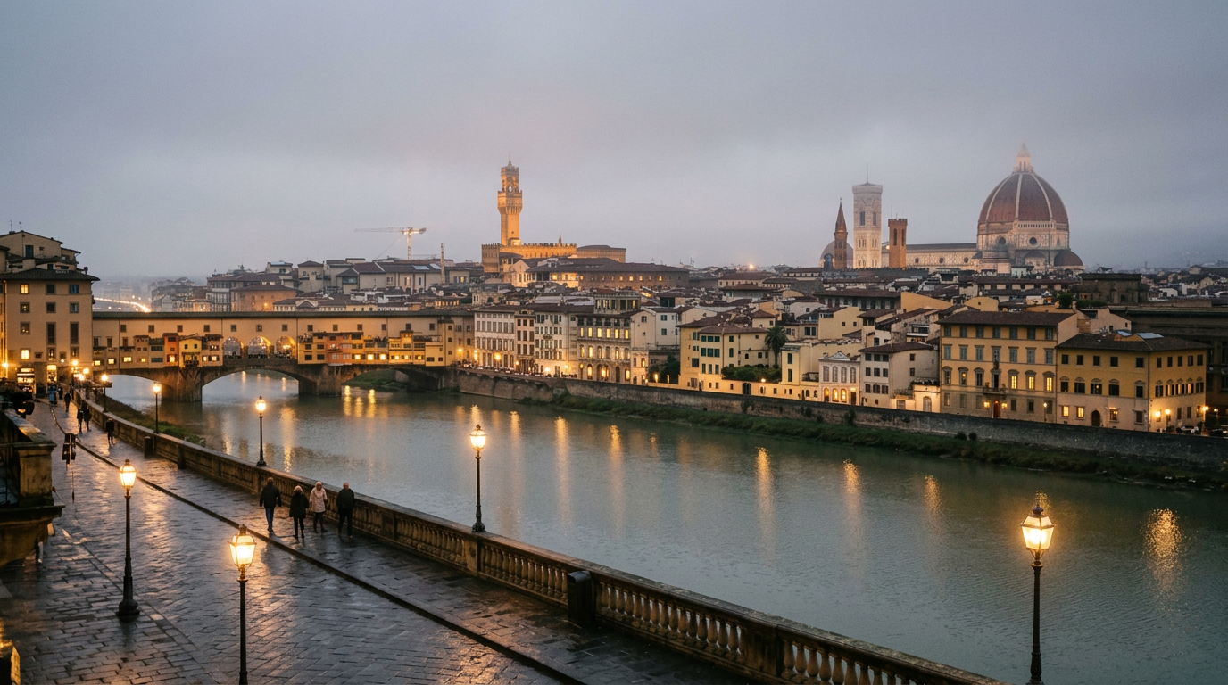 Centro storico di Firenze in una mattina invernale con la piazza quasi vuota