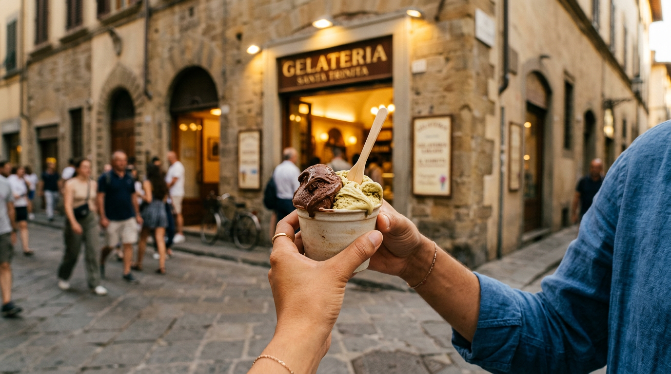 Sera estiva a Firenze lungo i Lungarni illuminati con l'Arno