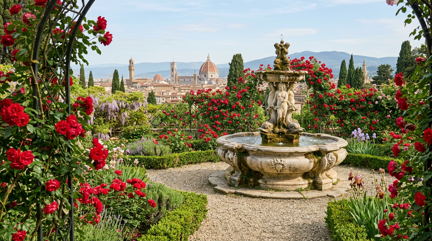 Giardini di Boboli a Firenze in fiore nel mese di maggio