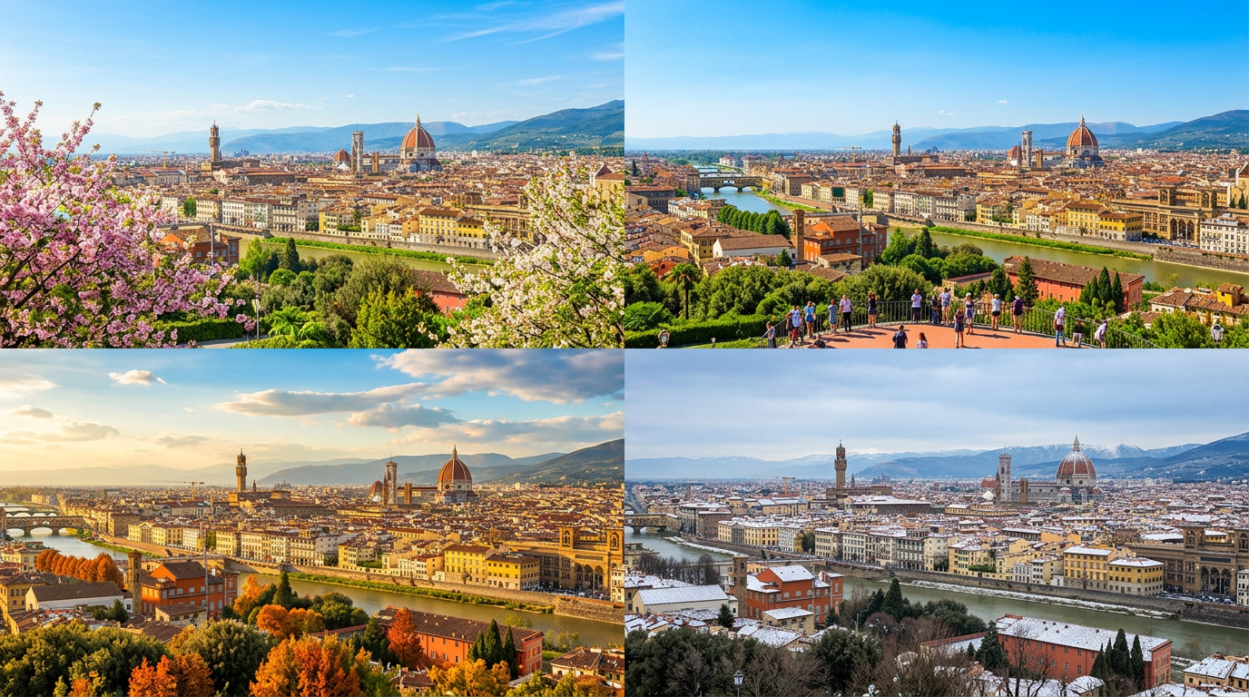 Firenze con cielo azzurro e nuvole bianche vista dal Piazzale Michelangelo