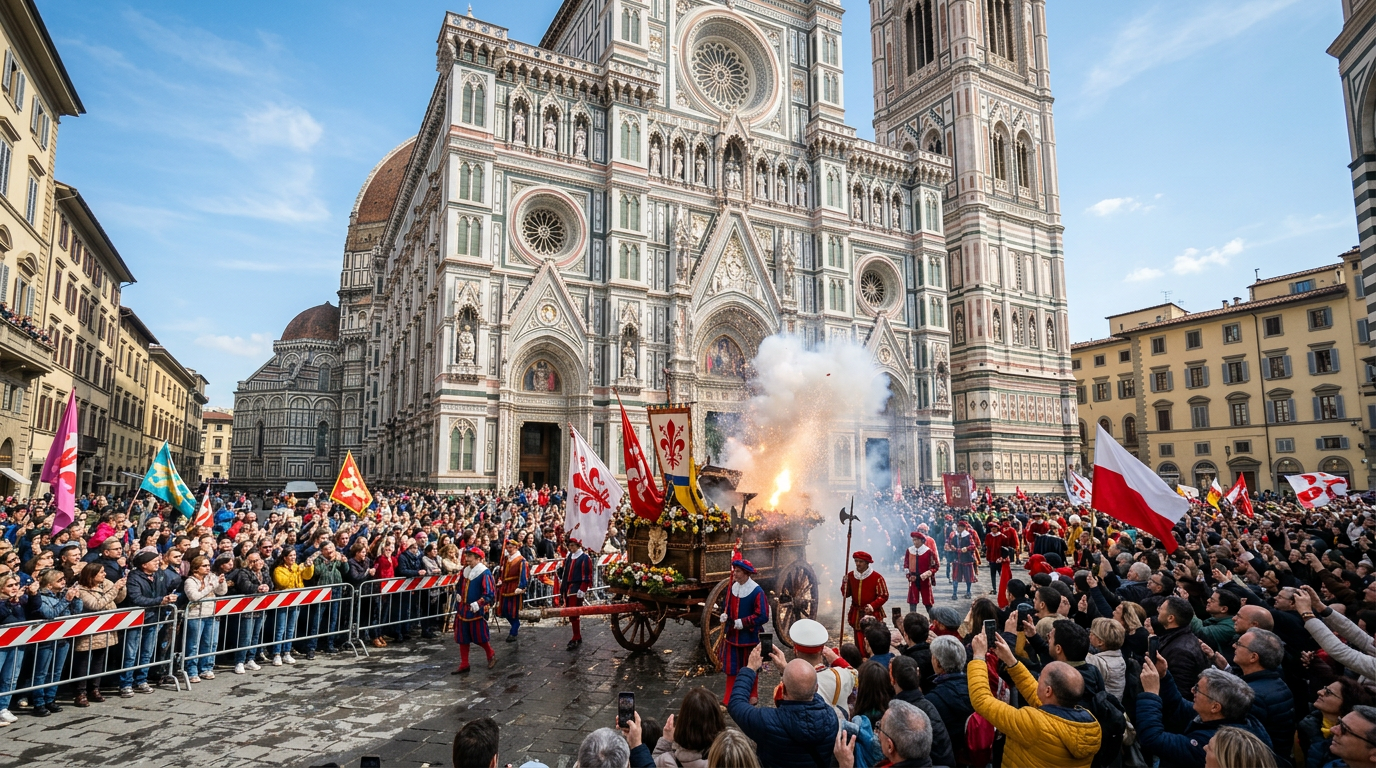 Scoppio del Carro a Firenze in piazza del Duomo il giorno di Pasqua