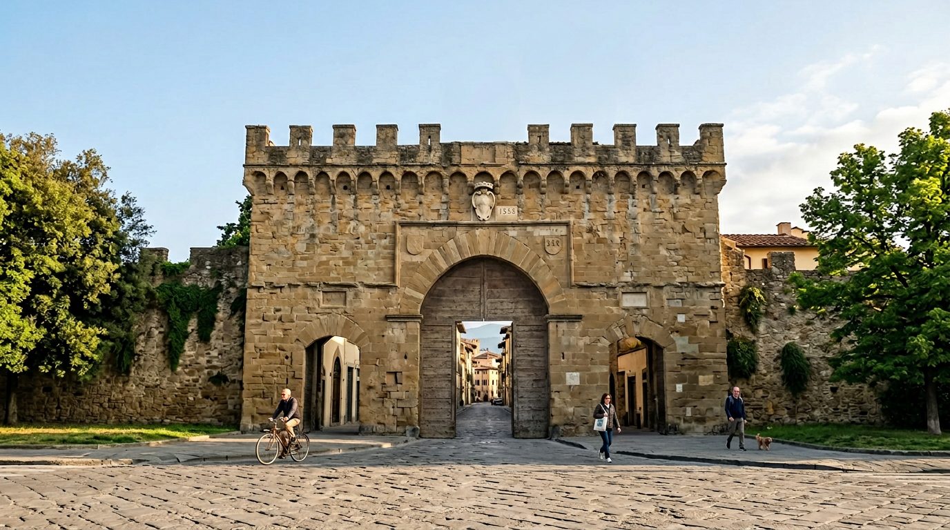 La Porta Romana medievale a Firenze con il viale alberato che porta verso il centro